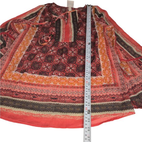 Knox Rose Womens XS Blouse Top Sheer Floral Boho Colorful Bell Sleeves Hippie - Picture 6 of 11